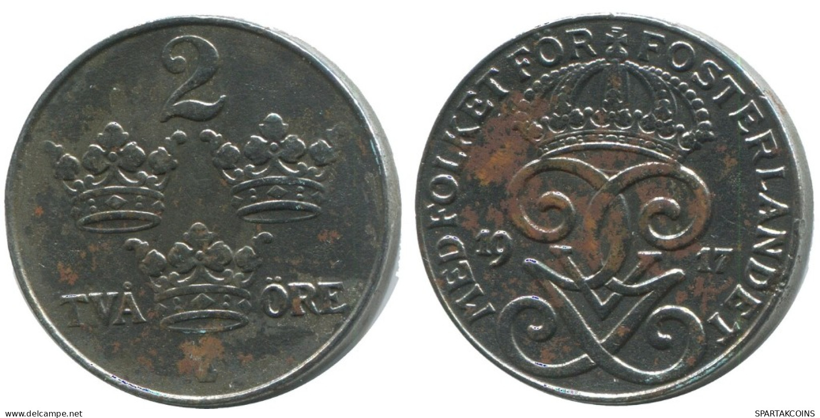 2 ORE 1917 SWEDEN Coin #AC785.2.U.A - Sweden