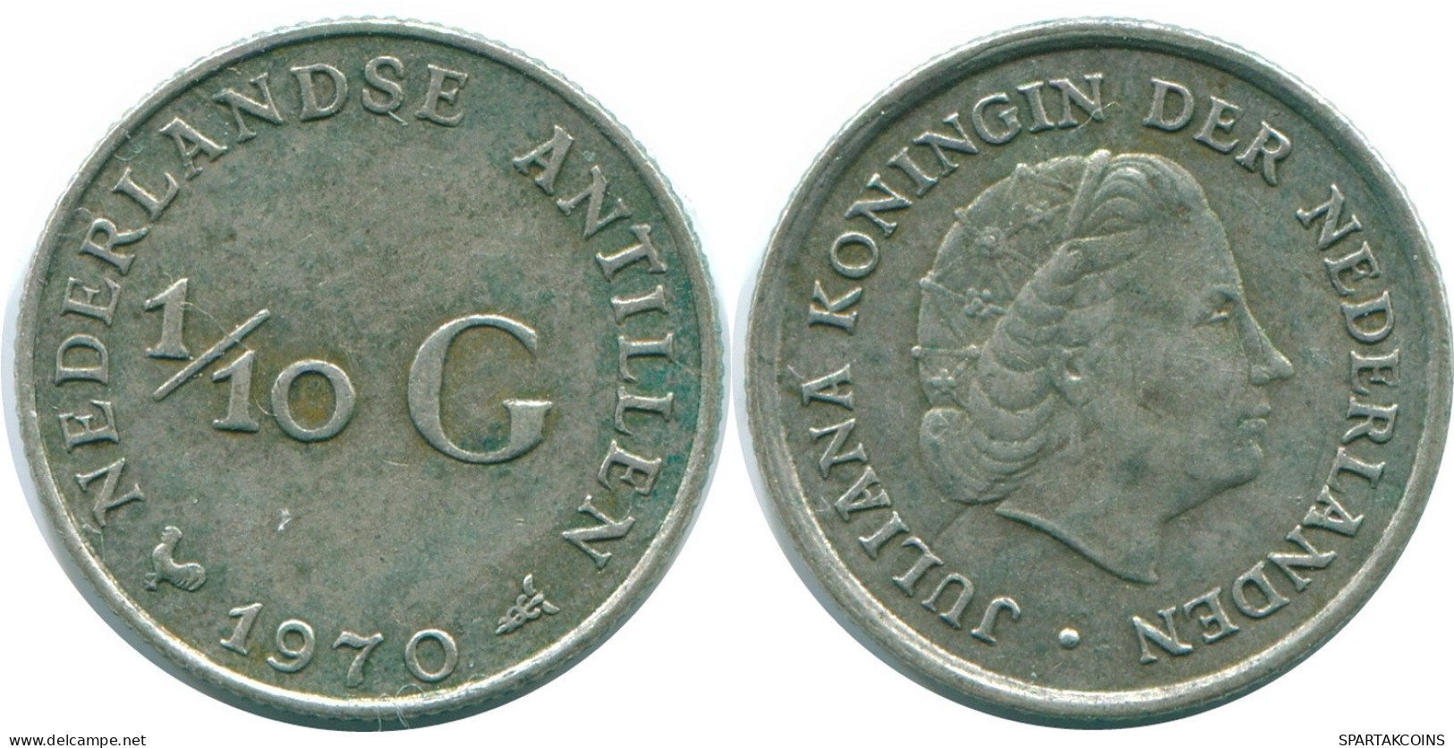 1/10 GULDEN 1970 ANTILLES NÉERLANDAISES ARGENT Colonial Pièce #NL13071.3.F.A - Antillas Neerlandesas