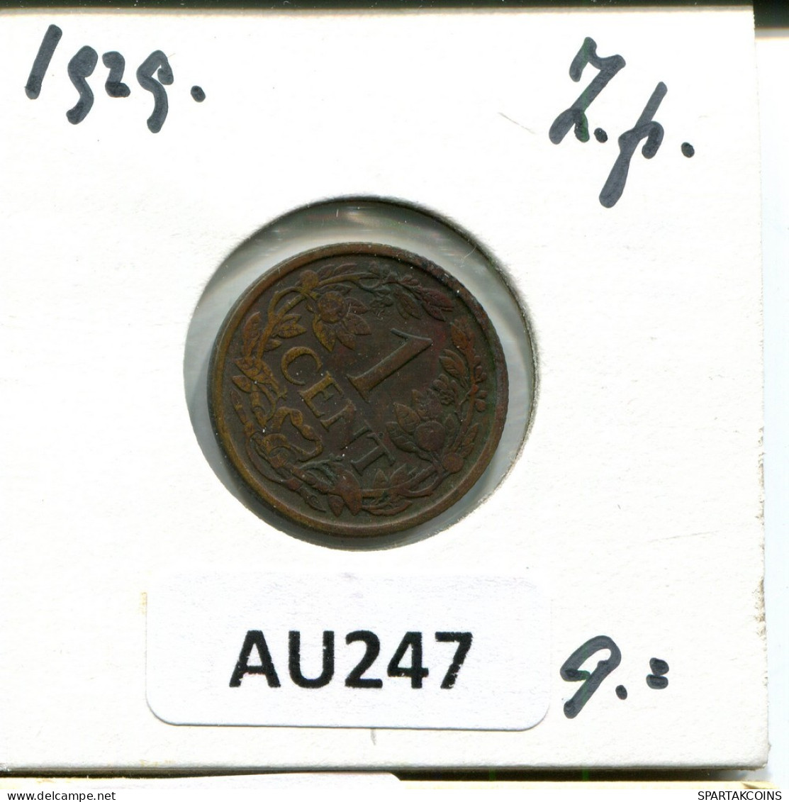 1 CENT 1929 NEERLANDÉS NETHERLANDS Moneda #AU247.E.A - 1 Cent