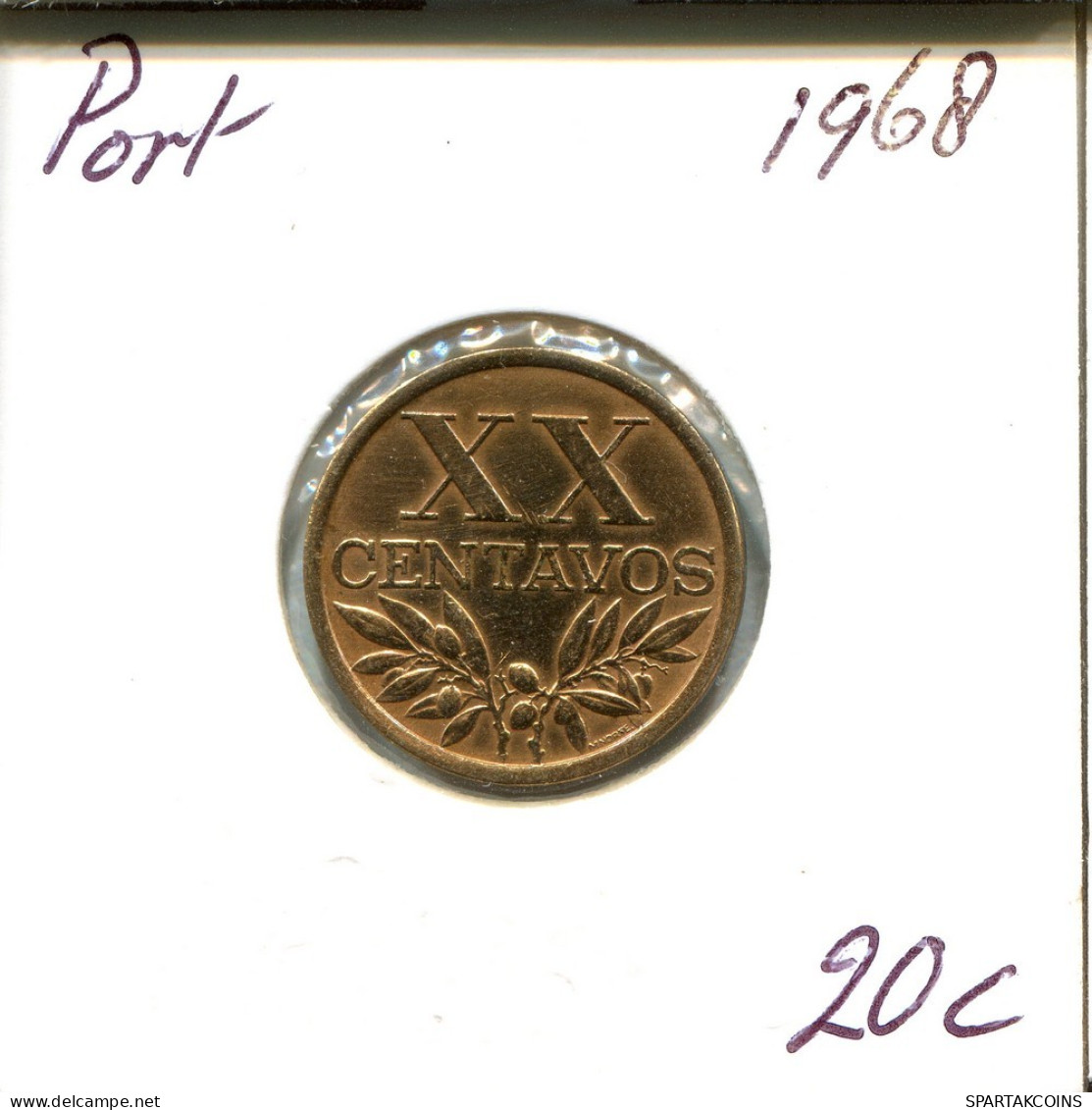 20 CENTAVOS 1968 PORTUGAL Moneda #AT285.E.A - Portugal