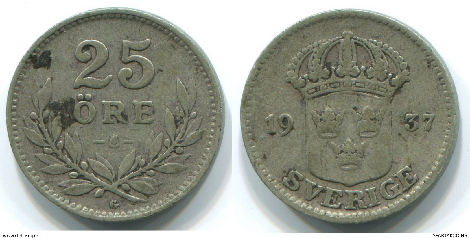 25 ORE 1937 SUECIA SWEDEN PLATA Moneda #WW1082.E.A - Svezia