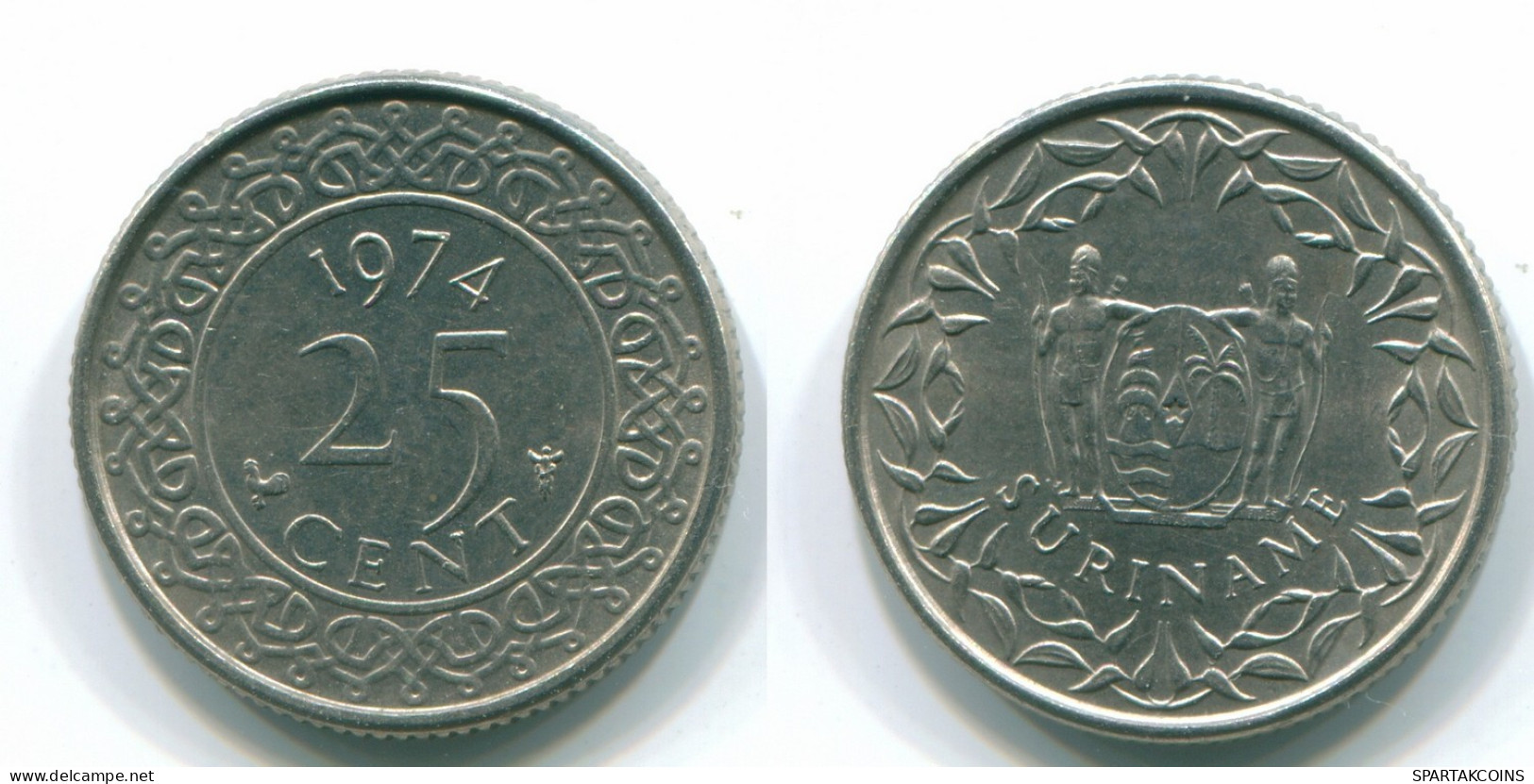 25 CENTS 1974 SURINAM NIEDERLANDE Nickel Koloniale Münze #S11241.D.A - Surinam 1975 - ...