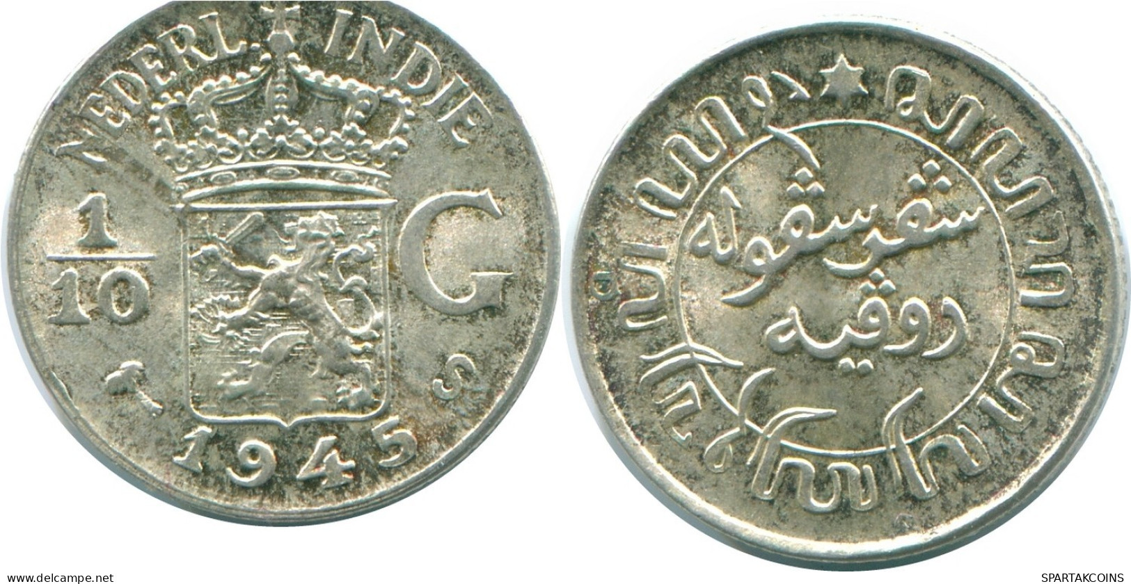 1/10 GULDEN 1945 S NETHERLANDS EAST INDIES SILVER Colonial Coin #NL14184.3.U.A - Niederländisch-Indien