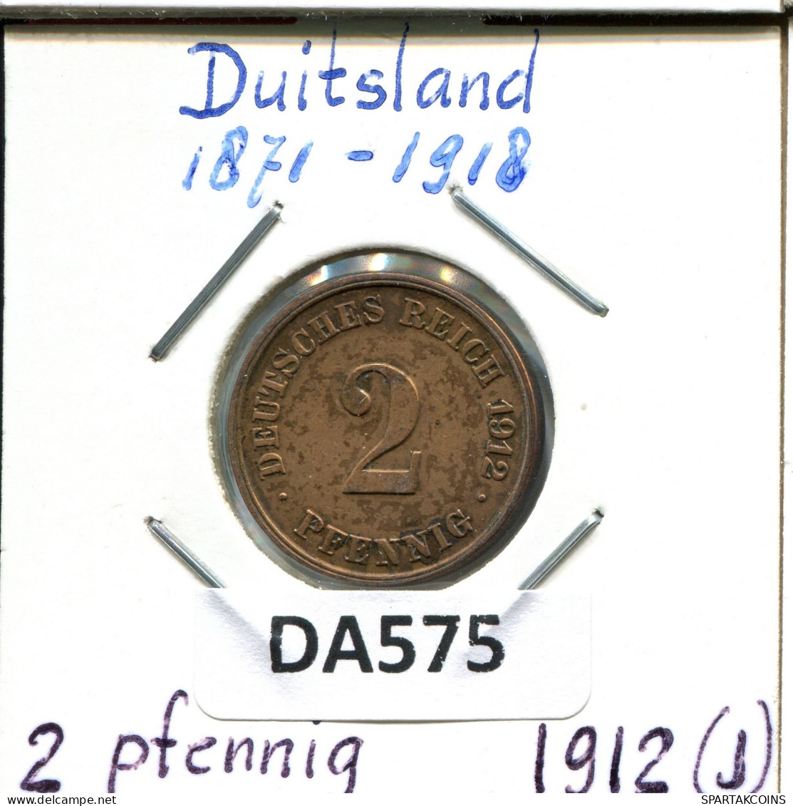 2 PFENNIG 1912 J DEUTSCHLAND Münze GERMANY #DA575.2.D.A - 2 Pfennig