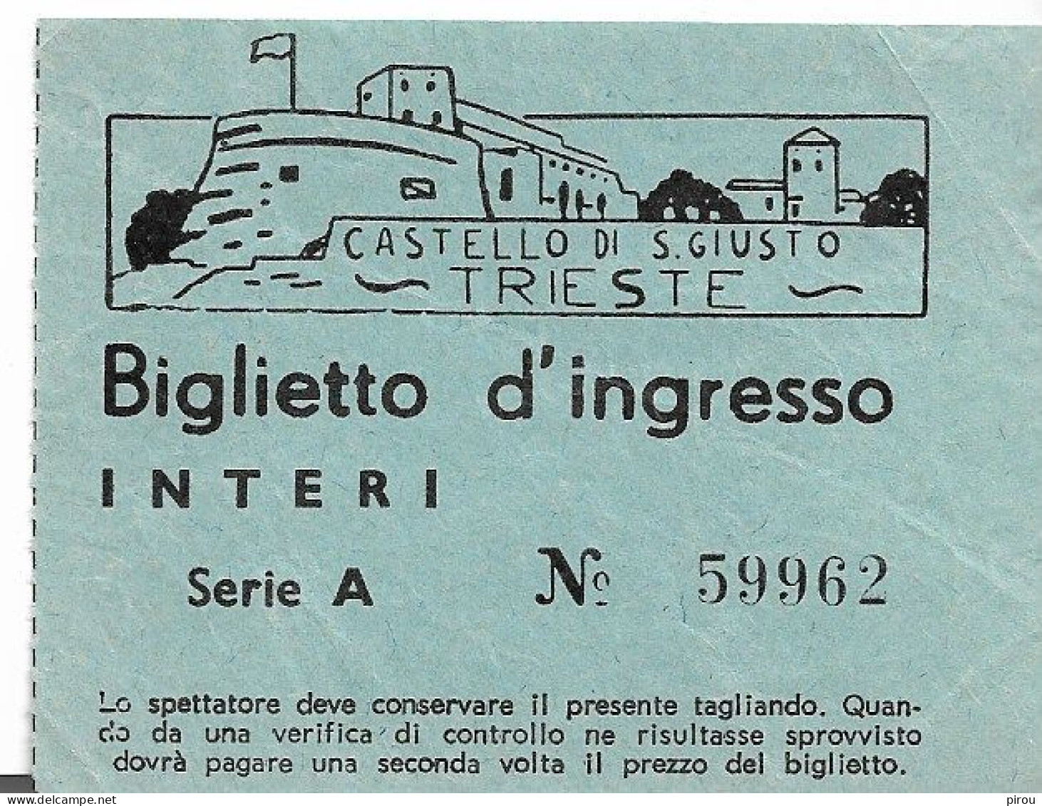 TRIESTE CASTELLO Di S.GIUSTO 1965 - Tickets D'entrée