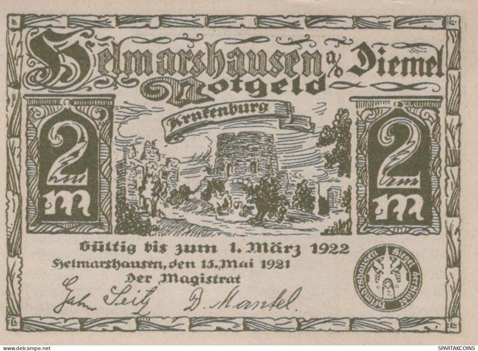 2 MARK 1921 Stadt HELMARSHAUSEN Hesse-Nassau UNC DEUTSCHLAND Notgeld #PI076 - [11] Emissions Locales