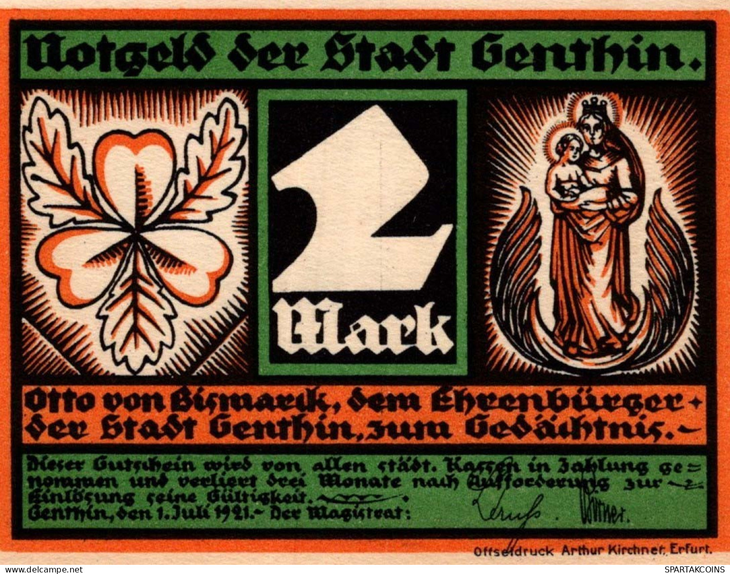 2 MARK 1921 Stadt GENTHIN Saxony UNC DEUTSCHLAND Notgeld Banknote #PI101 - [11] Emissions Locales