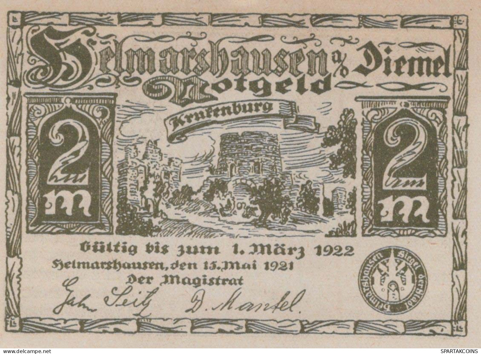2 MARK 1921 Stadt HELMARSHAUSEN Hesse-Nassau UNC DEUTSCHLAND Notgeld #PI066 - [11] Emissions Locales