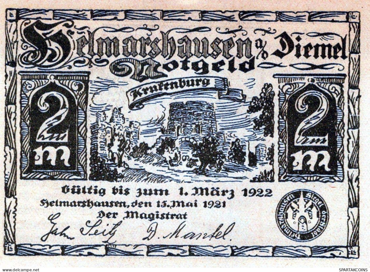 2 MARK 1921 Stadt HELMARSHAUSEN Hesse-Nassau UNC DEUTSCHLAND Notgeld #PI066 - [11] Emissions Locales