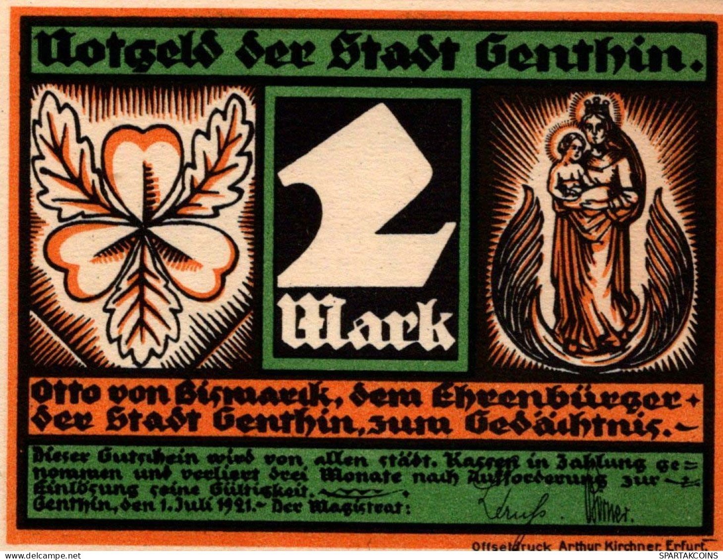 2 MARK 1921 Stadt GENTHIN Saxony DEUTSCHLAND Notgeld Papiergeld Banknote #PF656 - [11] Emissions Locales