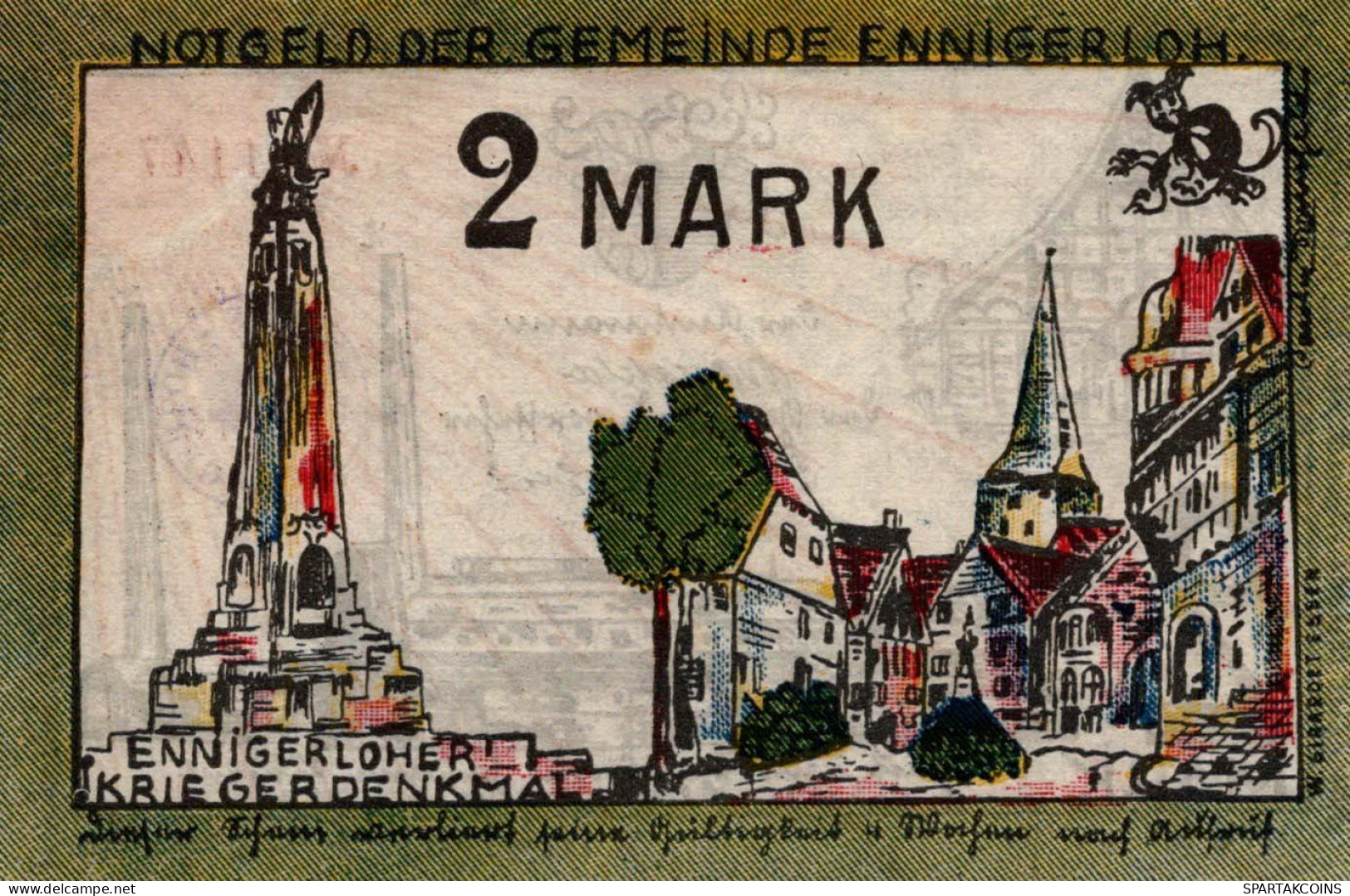 2 MARK 1921 Stadt ENNIGERLOH Westphalia UNC DEUTSCHLAND Notgeld Banknote #PB269 - [11] Emissions Locales