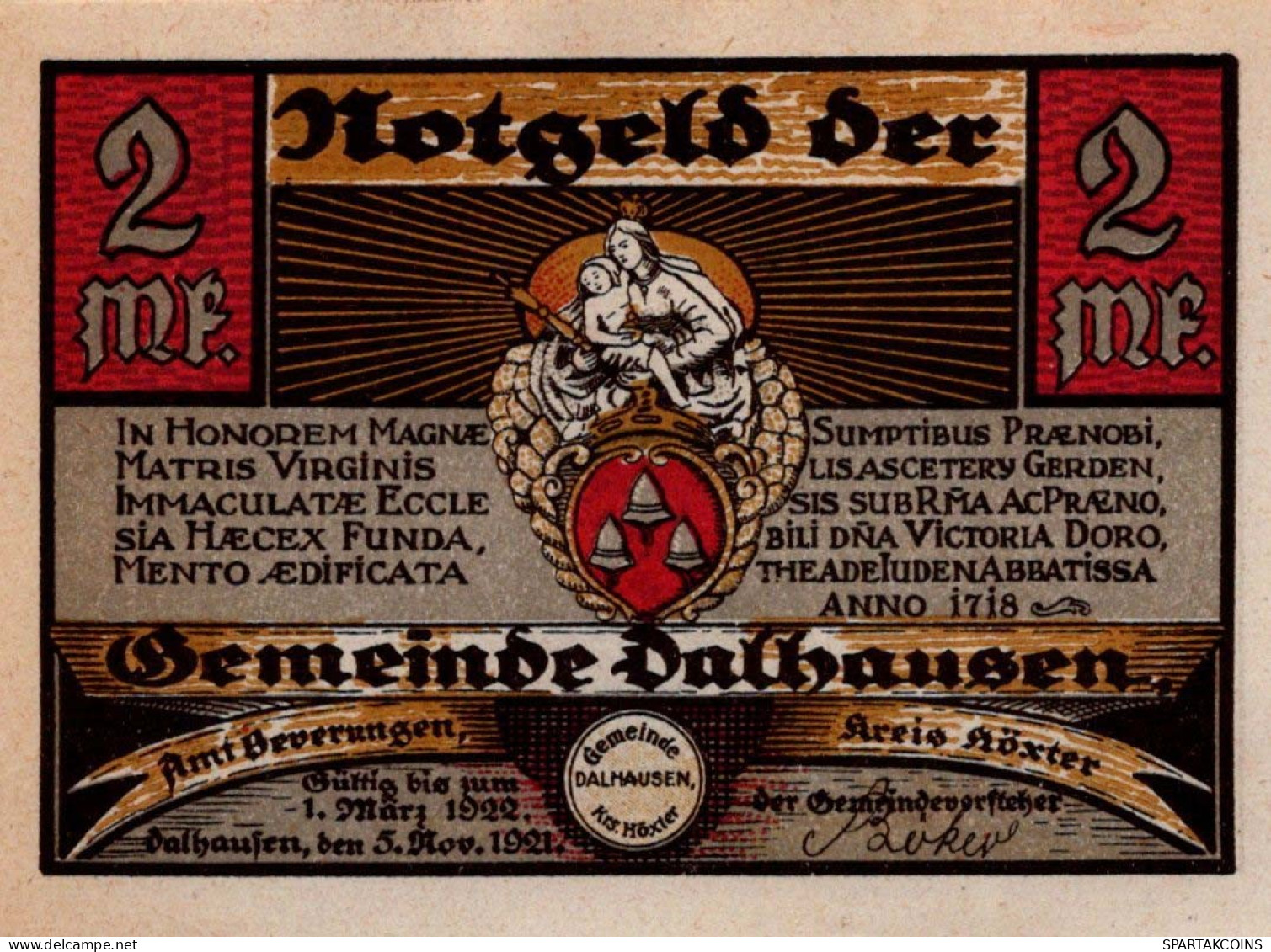 2 MARK 1921 Stadt DALHAUSEN Westphalia UNC DEUTSCHLAND Notgeld Banknote #PI069 - [11] Emissions Locales