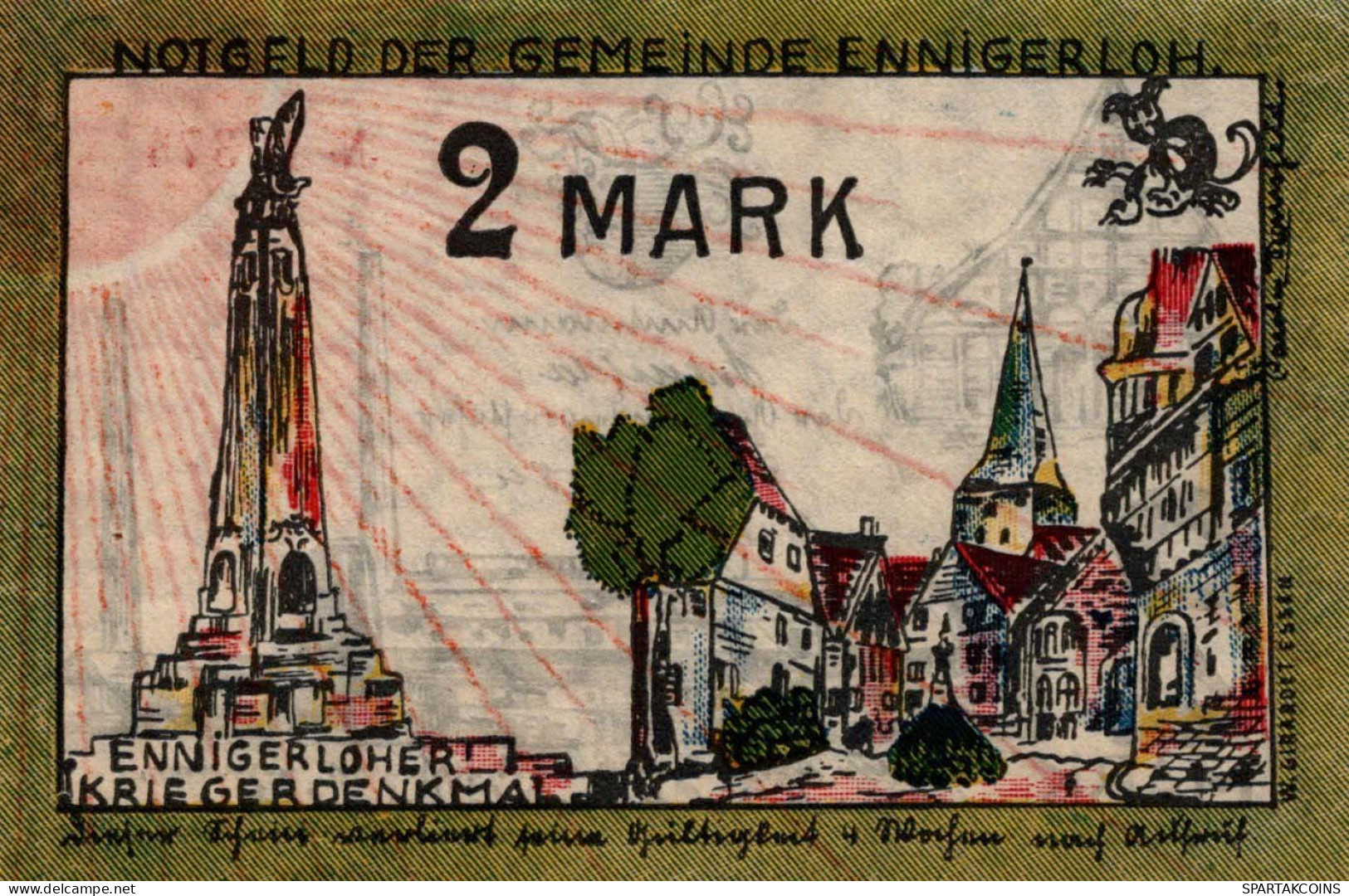2 MARK 1921 Stadt ENNIGERLOH Westphalia UNC DEUTSCHLAND Notgeld Banknote #PB259 - [11] Emissions Locales