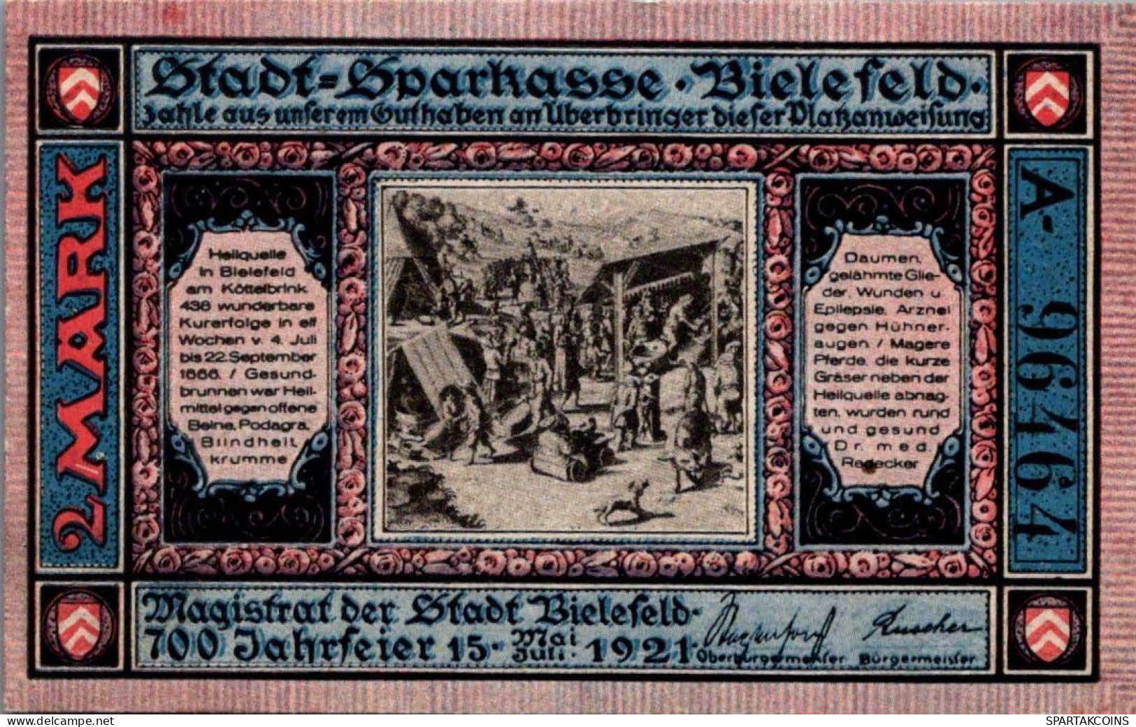 2 MARK 1921 Stadt BIELEFELD Westphalia UNC DEUTSCHLAND Notgeld Banknote #PA220 - [11] Emissions Locales