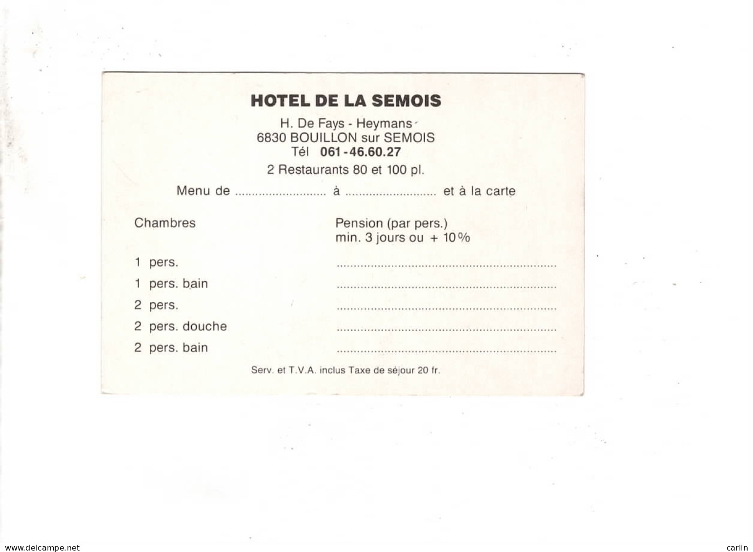 Bouillon Hotel De La Semois ( Format 10 Cm Sur 7 ) - Bouillon