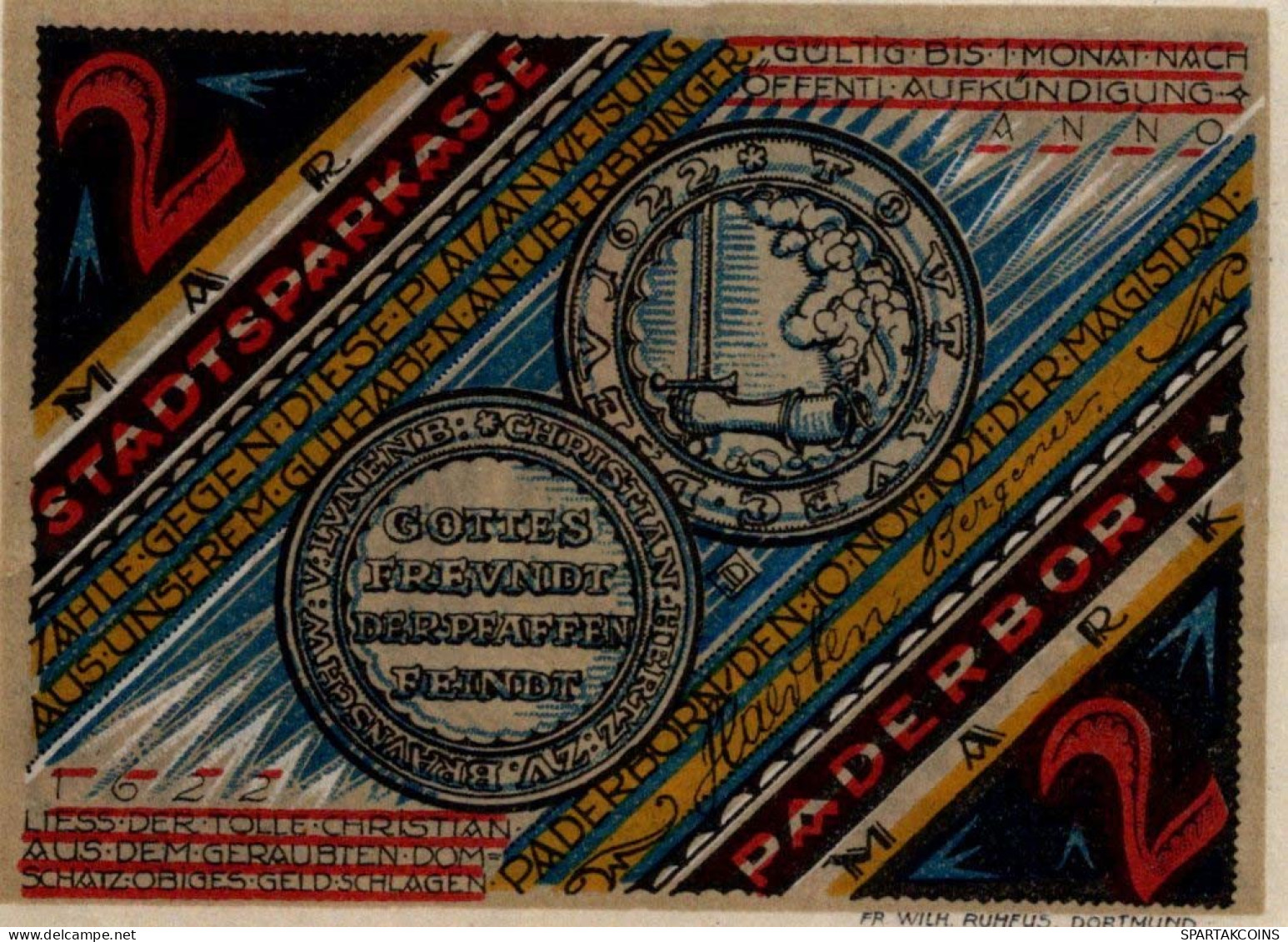 2 MARK 1920 Stadt PADERBORN Westphalia DEUTSCHLAND Notgeld Banknote #PG252 - [11] Emissions Locales