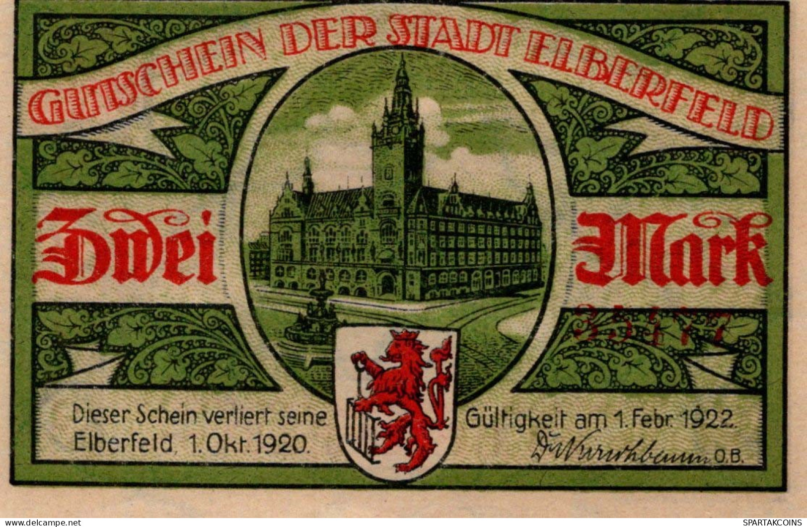 2 MARK 1920 Stadt ELBERFELD Rhine UNC DEUTSCHLAND Notgeld Banknote #PB161 - [11] Emissions Locales