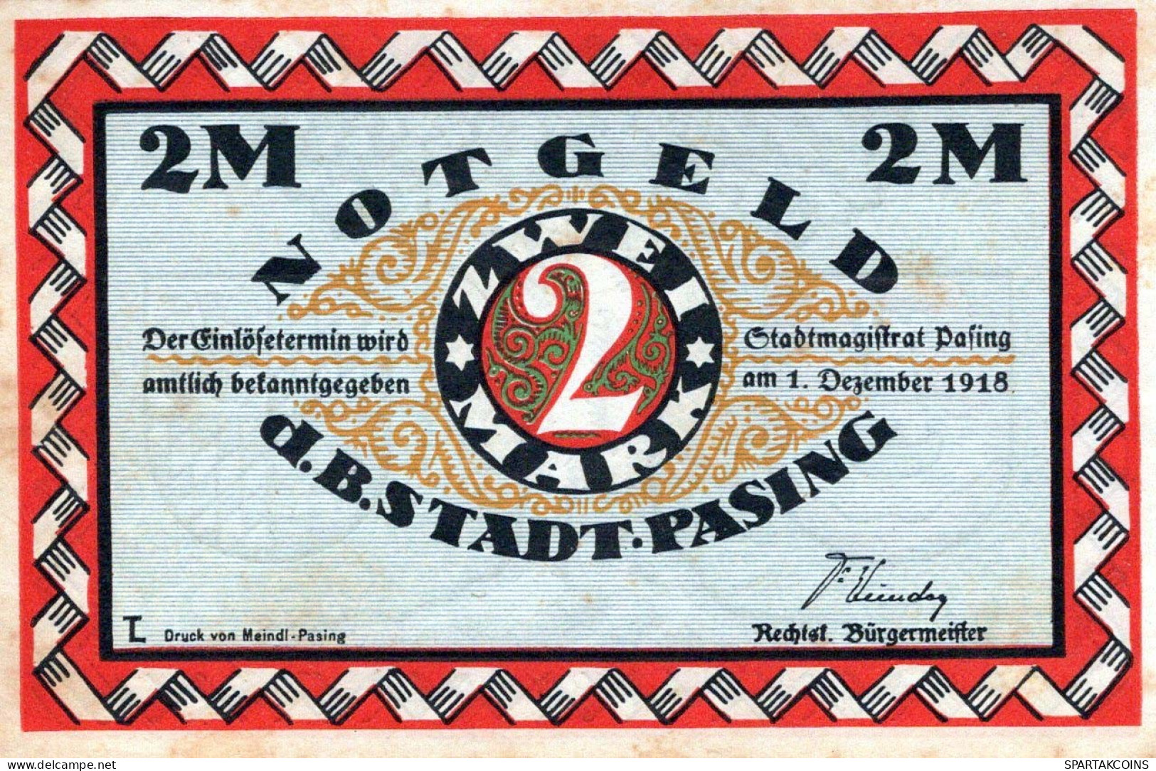 2 MARK 1918 Stadt PASING Bavaria UNC DEUTSCHLAND Notgeld Banknote #PB494 - [11] Emissions Locales