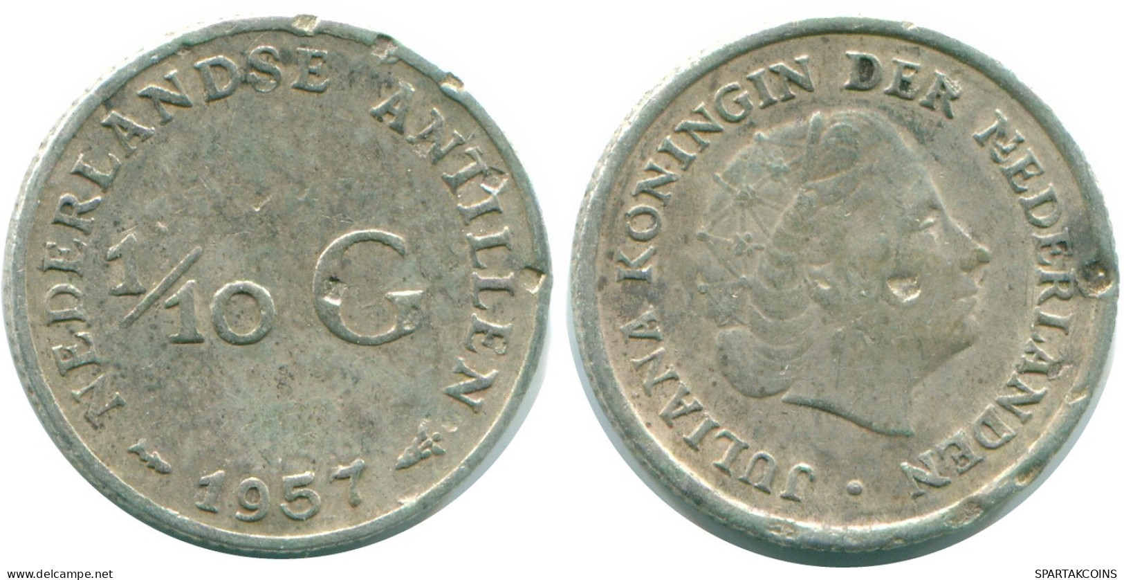1/10 GULDEN 1957 NIEDERLÄNDISCHE ANTILLEN SILBER Koloniale Münze #NL12184.3.D.A - Nederlandse Antillen
