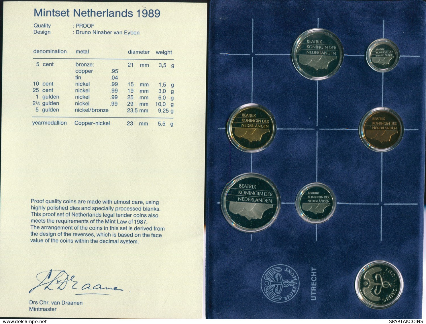 NEERLANDÉS NETHERLANDS 1989 MINT SET 6 Moneda + MEDAL PROOF #SET1140.16.E.A - Nieuwe Sets & Testkits