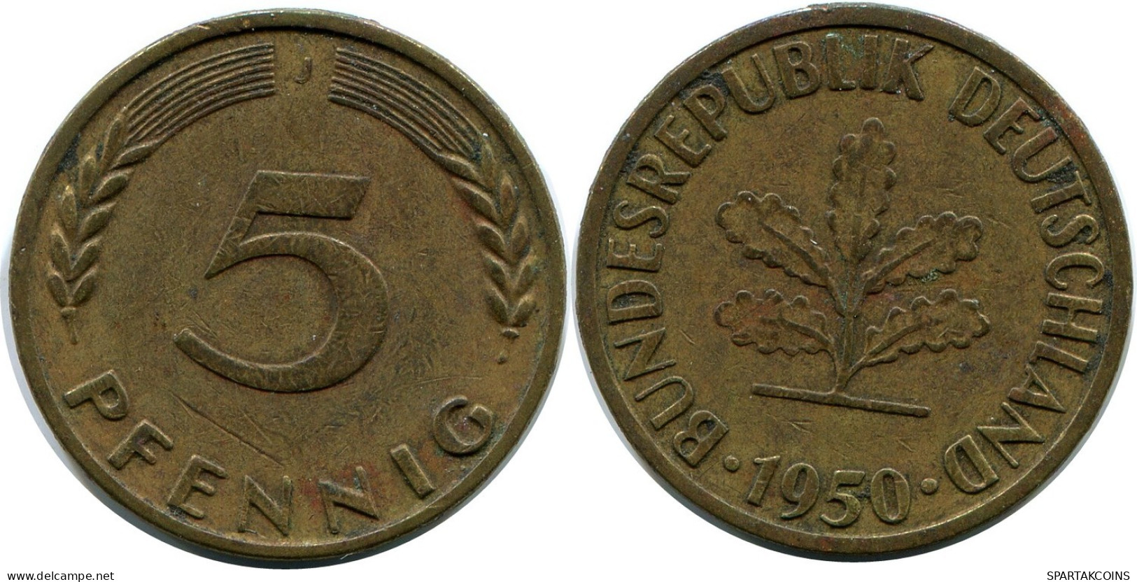 5 PFENNIG 1950 J WEST & UNIFIED GERMANY Coin #DB897.U.A - 5 Pfennig