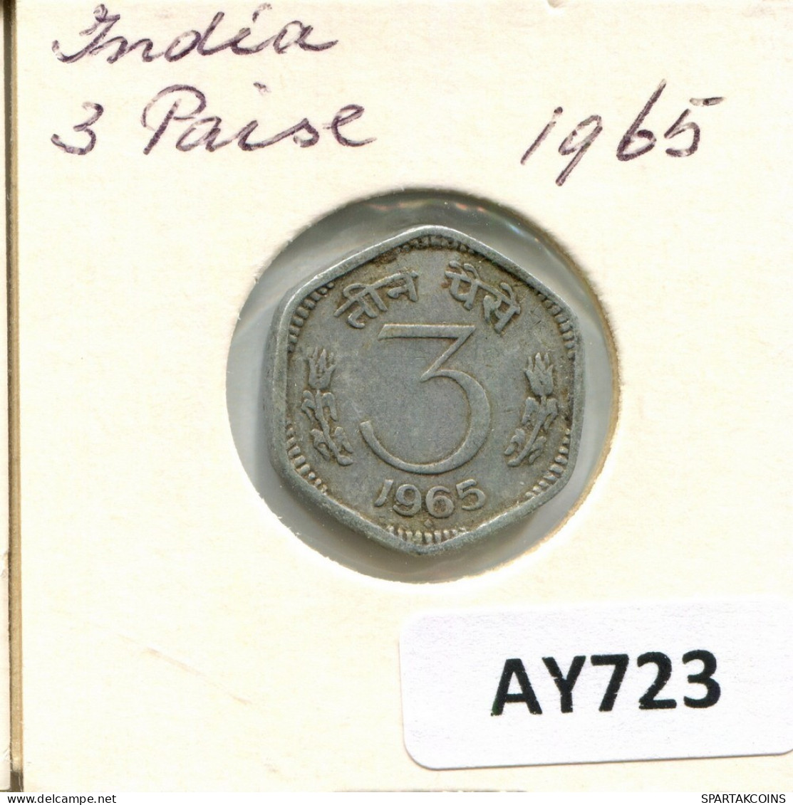 3 PAISE 1965 INDIA Coin #AY723.U.A - India