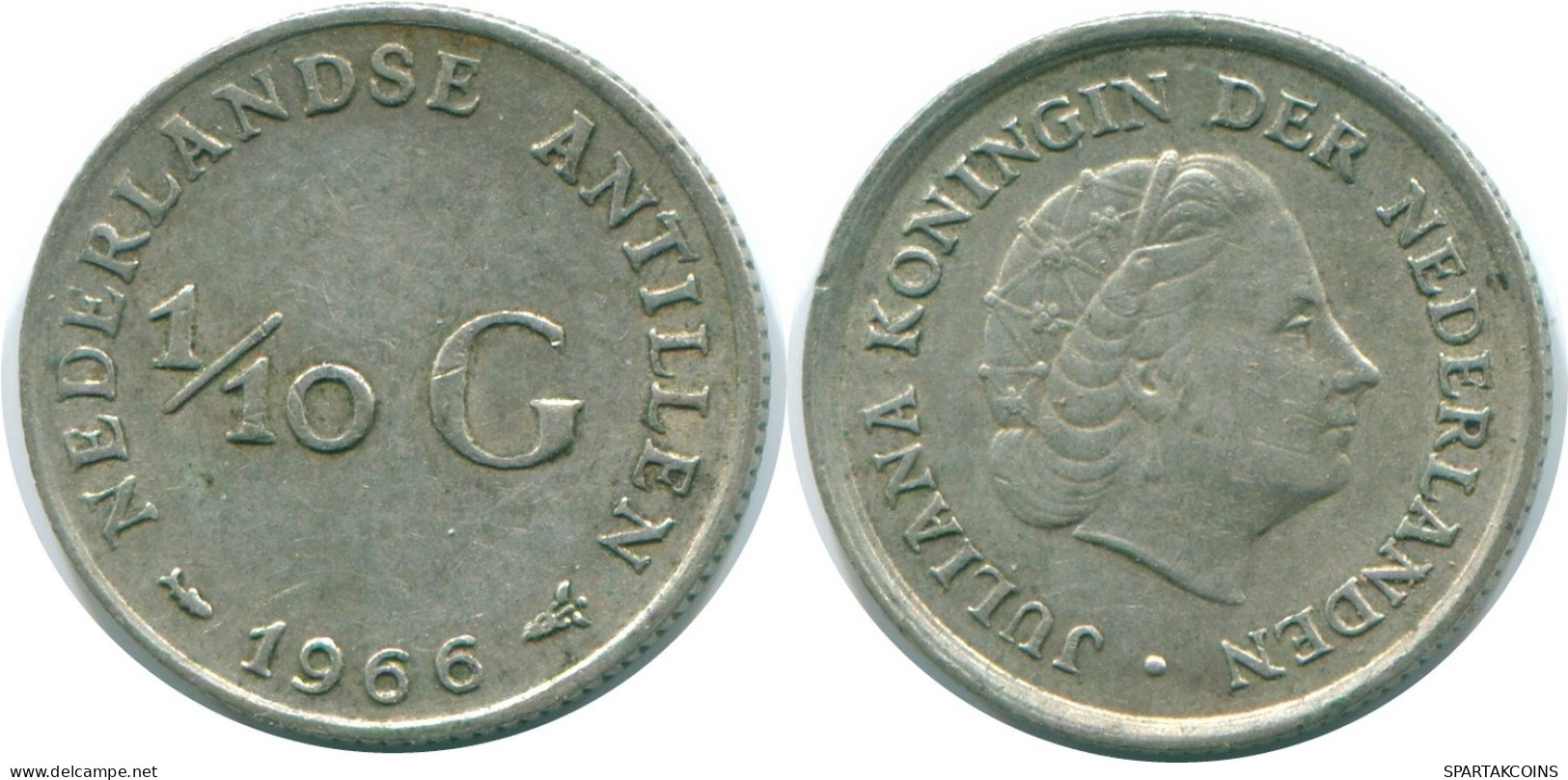 1/10 GULDEN 1966 NETHERLANDS ANTILLES SILVER Colonial Coin #NL12805.3.U.A - Netherlands Antilles