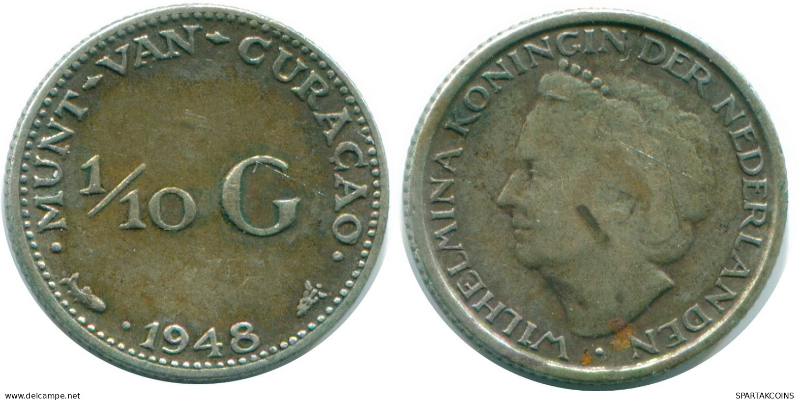 1/10 GULDEN 1948 CURACAO Netherlands SILVER Colonial Coin #NL12015.3.U.A - Curacao