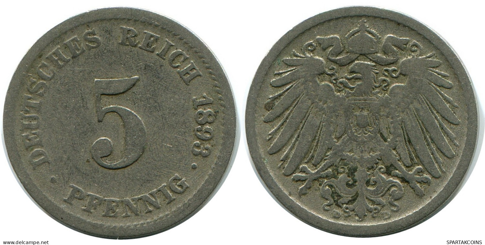 5 PFENNIG 1893 D ALEMANIA Moneda GERMANY #DB148.E.A - 5 Pfennig