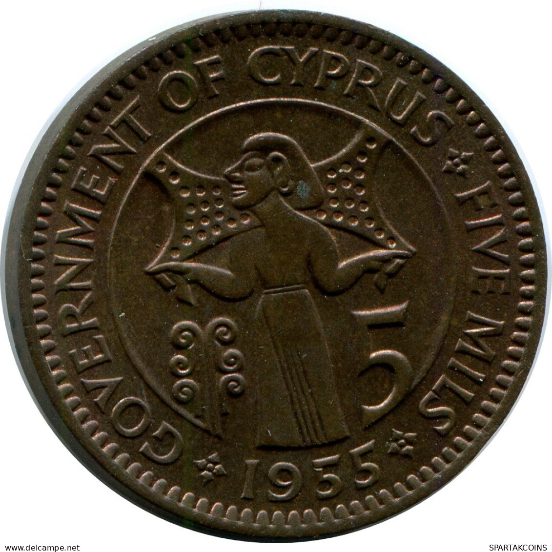 5 MILS 1955 ZYPERN CYPRUS Münze #AP283.D.A - Zypern