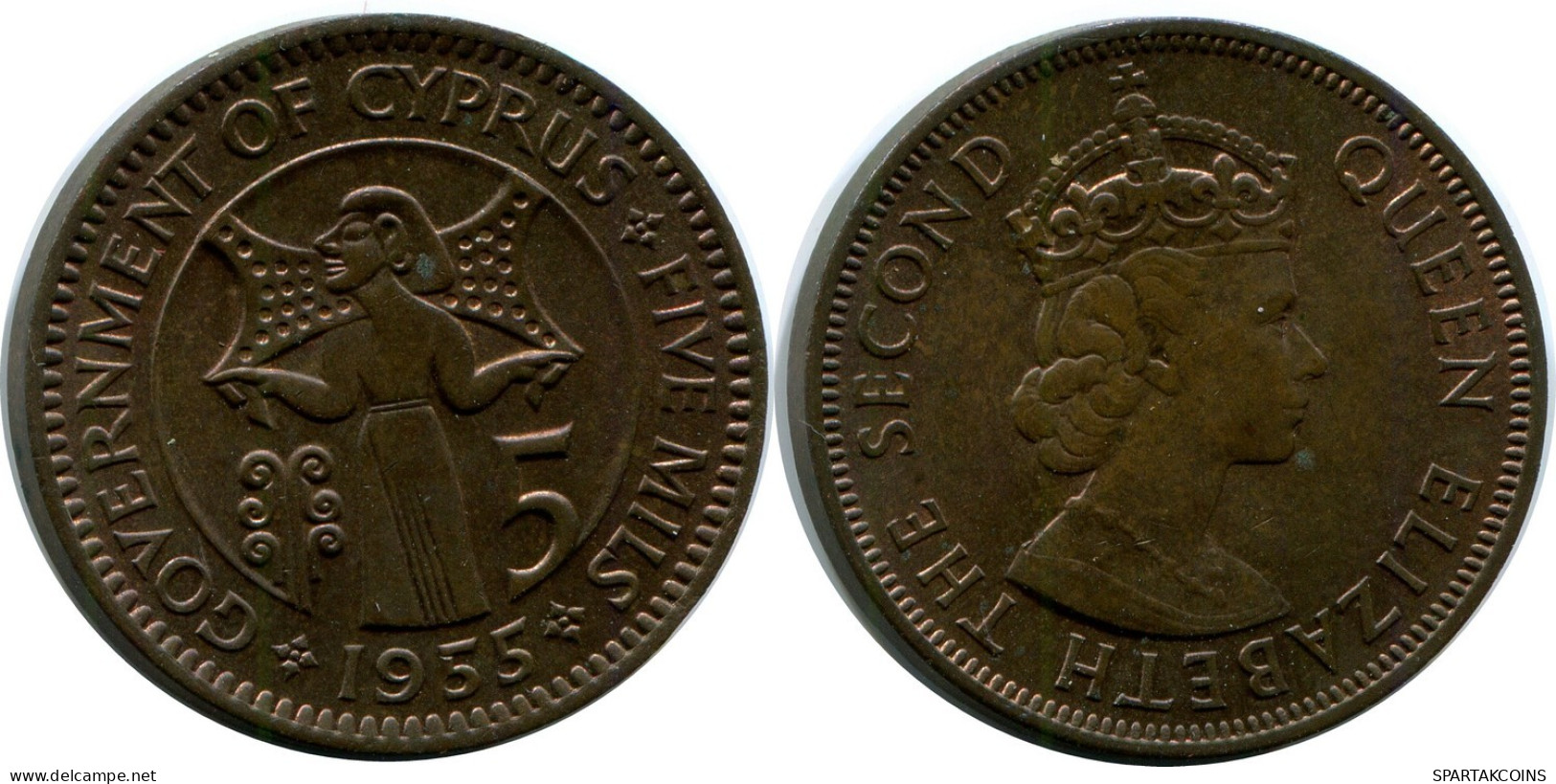 5 MILS 1955 ZYPERN CYPRUS Münze #AP283.D.A - Cyprus