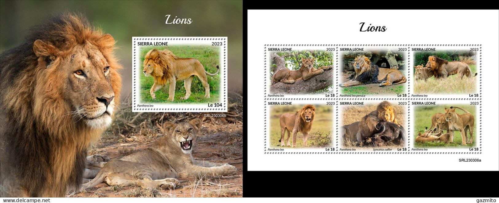 Sierra Leone 2023, Animals, Lions, 6val In BF +BF - Sierra Leone (1961-...)