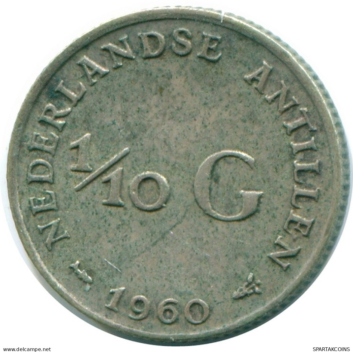1/10 GULDEN 1960 ANTILLES NÉERLANDAISES ARGENT Colonial Pièce #NL12353.3.F.A - Antilles Néerlandaises