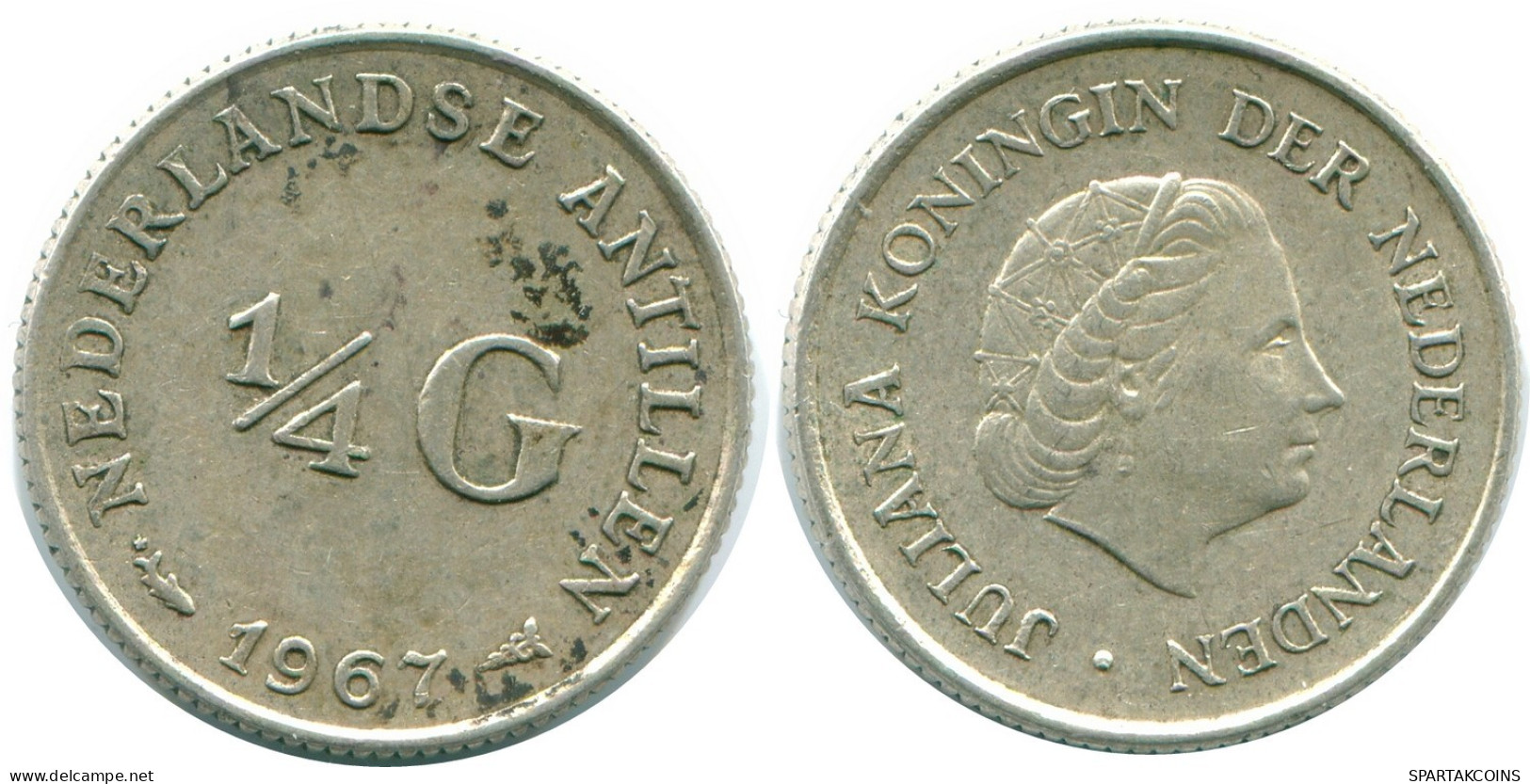 1/4 GULDEN 1967 ANTILLES NÉERLANDAISES ARGENT Colonial Pièce #NL11523.4.F.A - Netherlands Antilles