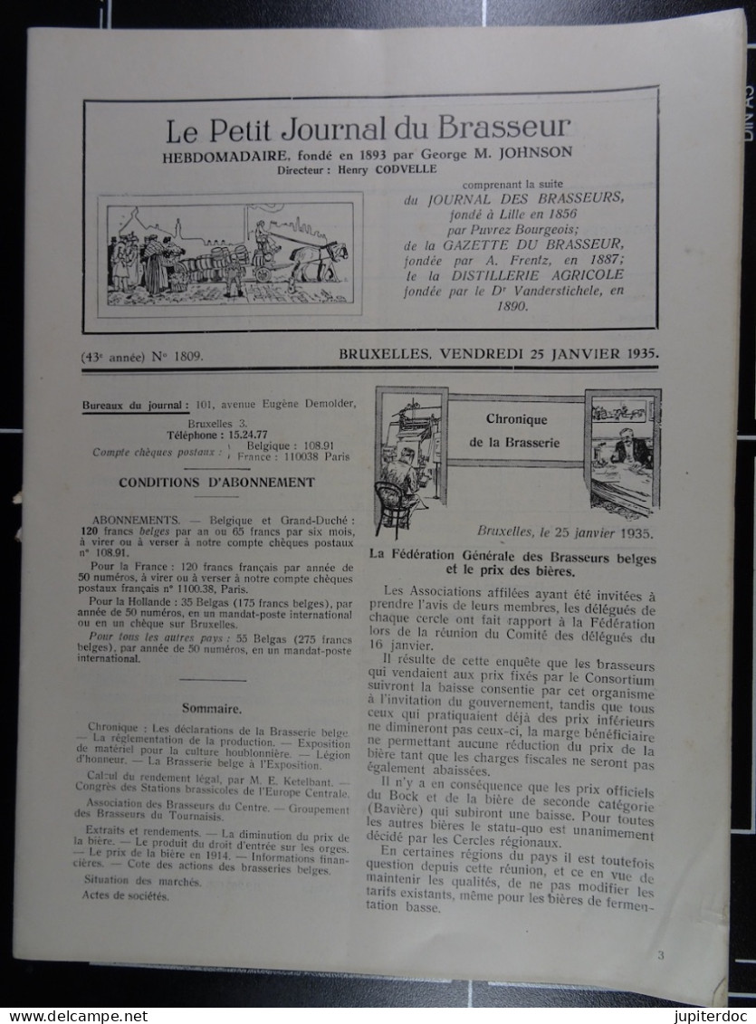 Le Petit Journal Du Brasseur N° 1809 De1935 Pages 78 à 104 Brasserie Belgique Bières Publicité Matériel Brouwerij - 1900 - 1949