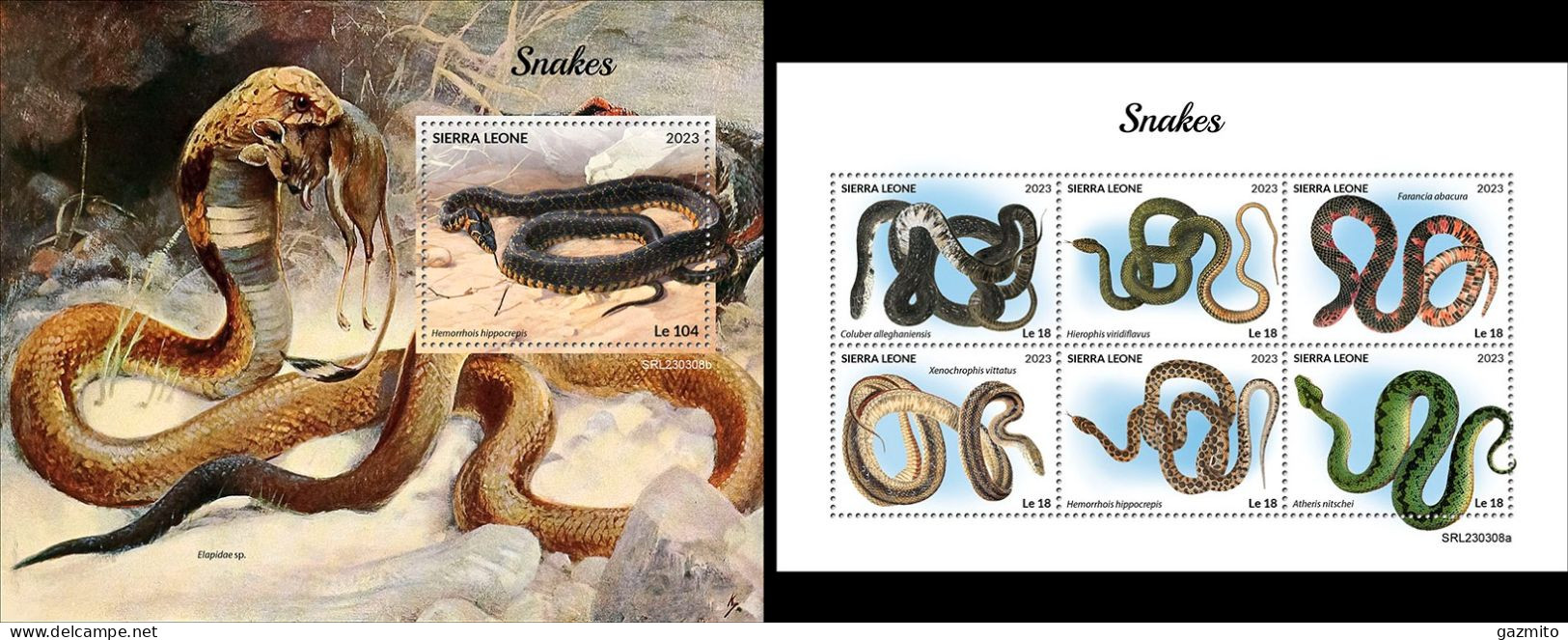 Sierra Leone 2023, Animals, Snakes, 6val In BF +BF - Sierra Leone (1961-...)