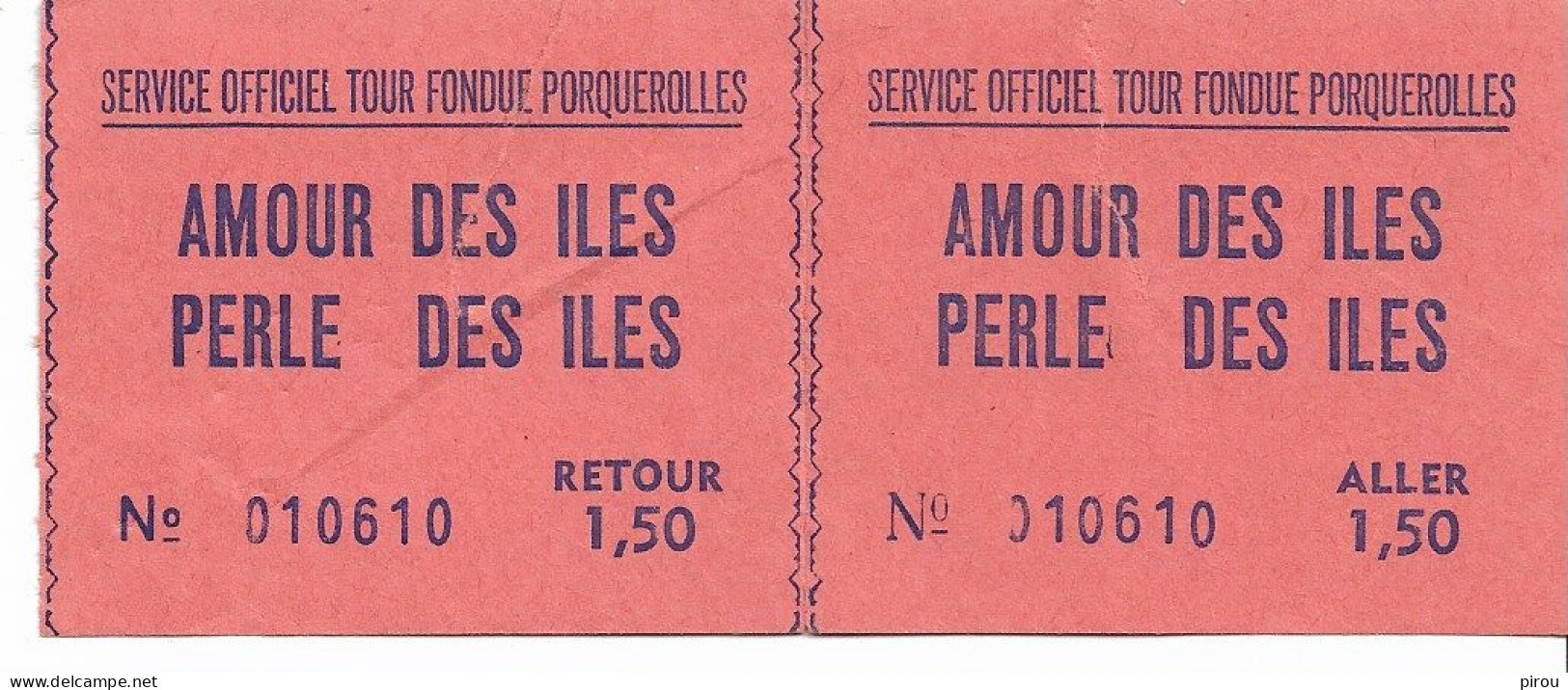 BILLETS De BATEAU POUR PORQUEROLLES 1969 - Eintrittskarten