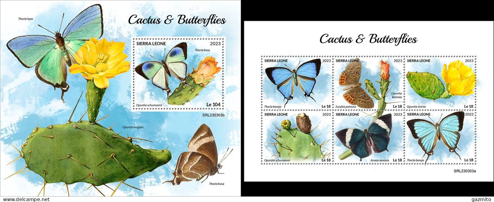 Sierra Leone 2023, Cactus And Butterflies, 6val In BF +BF - Sierra Leone (1961-...)