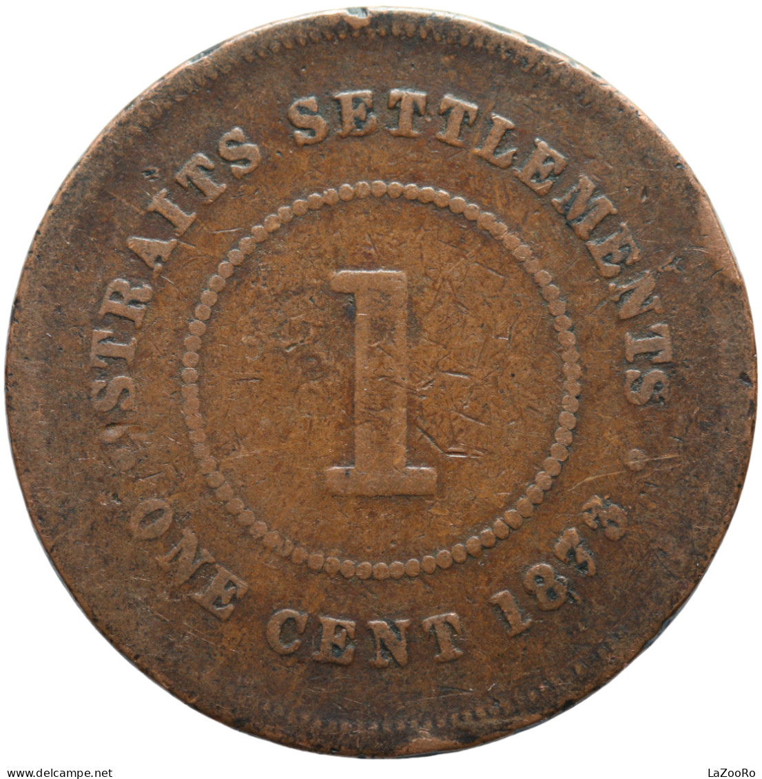 LaZooRo: Straits Settlements 1 Cent 1873 VG / F - Colonias