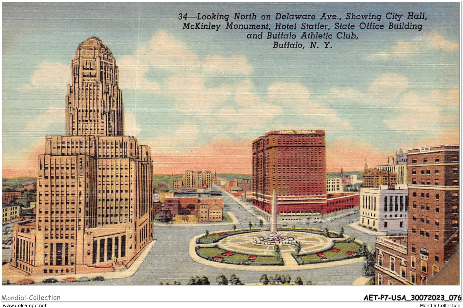 AETP7-USA-0560 - BUFFALO - N Y - Looking North On Delaware Ave - Showing City Hall - Mckinley Monument - Hotel Statler - Buffalo