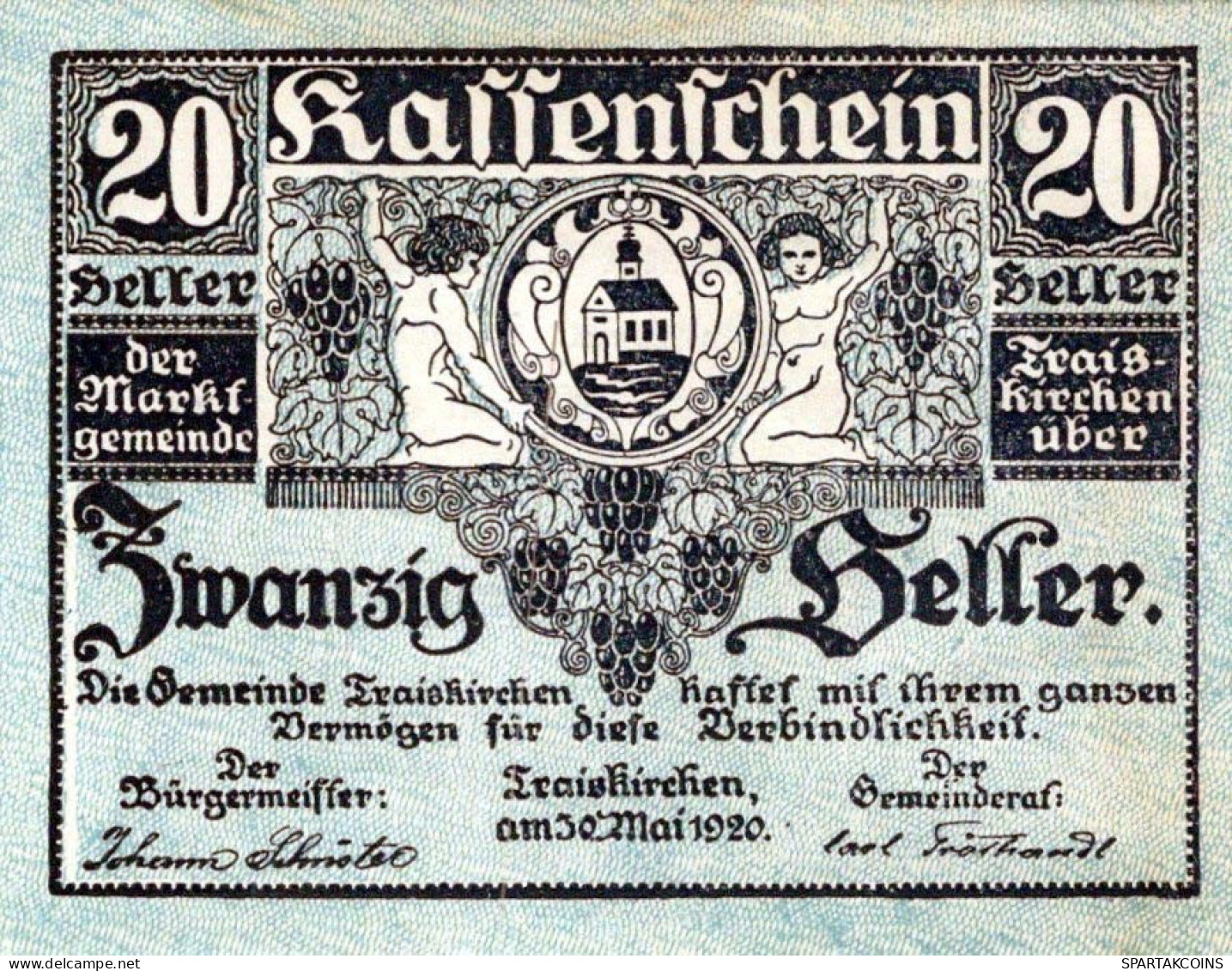 20 HELLER 1920 Stadt TRAISKIRCHEN Niedrigeren Österreich UNC Österreich Notgeld #PH467 - [11] Lokale Uitgaven