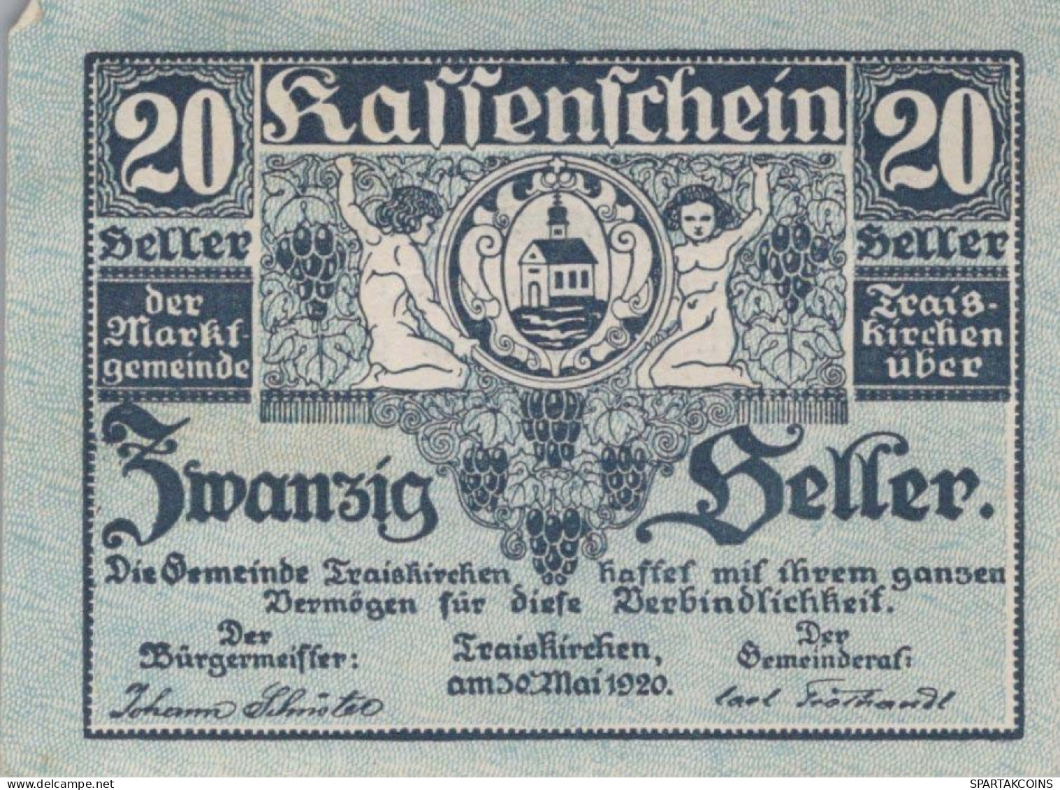 20 HELLER 1920 Stadt TRAISKIRCHEN Niedrigeren Österreich Notgeld #PF250 - [11] Lokale Uitgaven