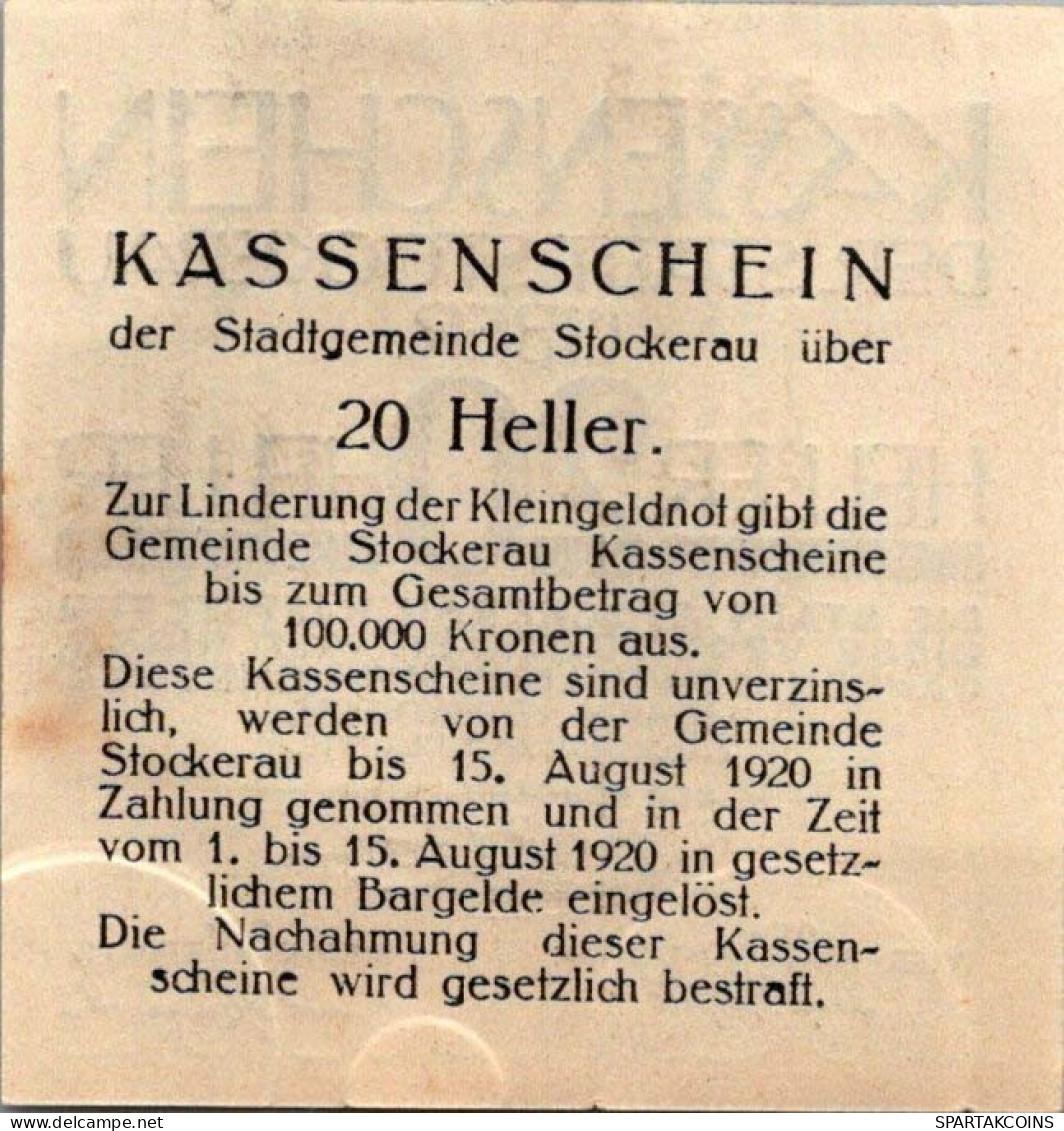 20 HELLER 1920 Stadt STOCKERAU Niedrigeren Österreich Notgeld Banknote #PE714 - Lokale Ausgaben
