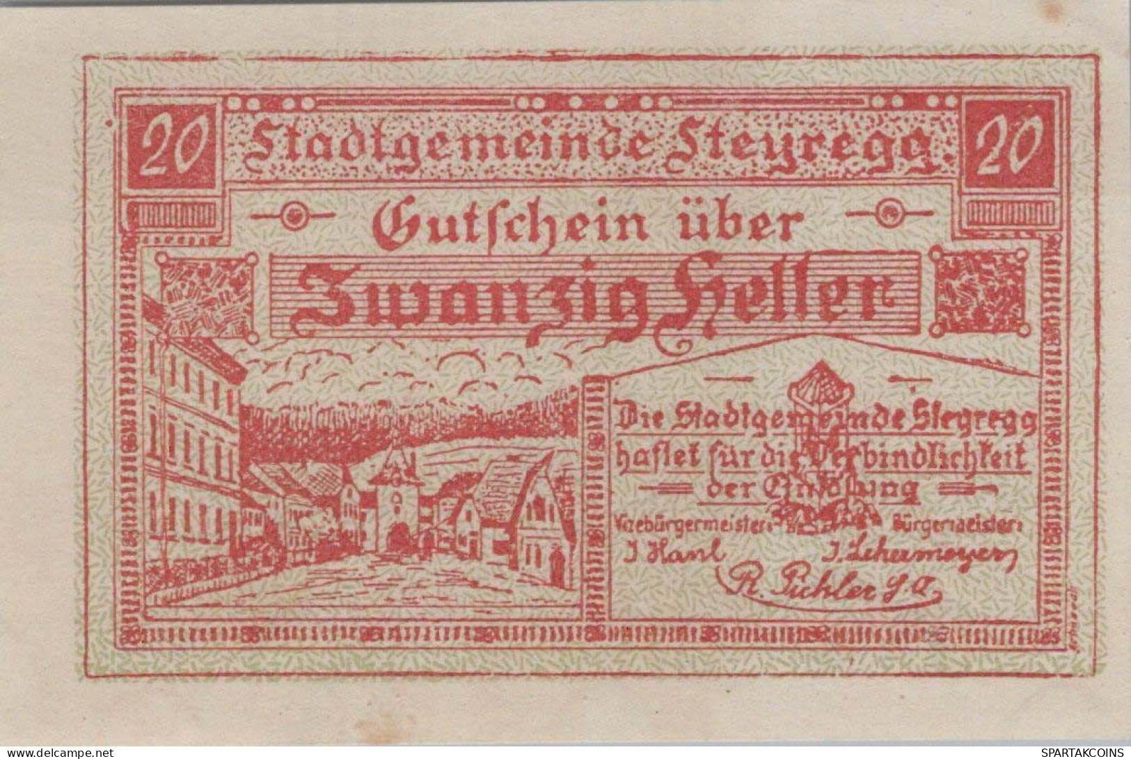 20 HELLER 1920 Stadt STEYREGG Oberösterreich Österreich Notgeld Banknote #PE615 - [11] Lokale Uitgaven