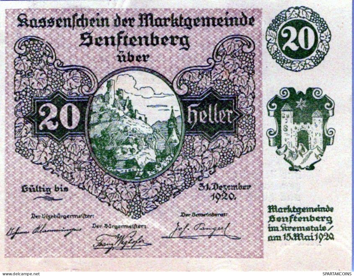 20 HELLER 1920 Stadt SENFTENBERG Niedrigeren Österreich Notgeld #PE688 - Lokale Ausgaben