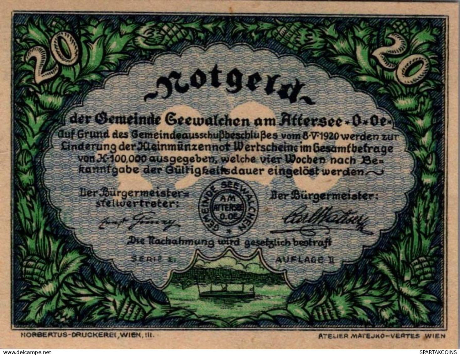 20 HELLER 1920 Stadt SEEWALCHEN AM ATTERSEE Oberösterreich Österreich #PE705 - [11] Emisiones Locales