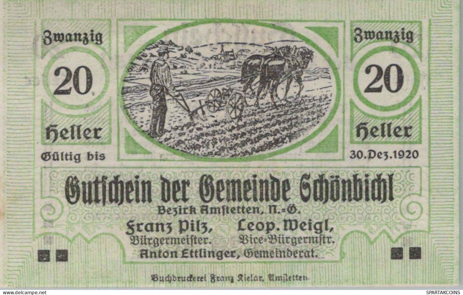 20 HELLER 1920 Stadt SCHoNBICHEL Niedrigeren Österreich Notgeld #PE789 - [11] Emisiones Locales