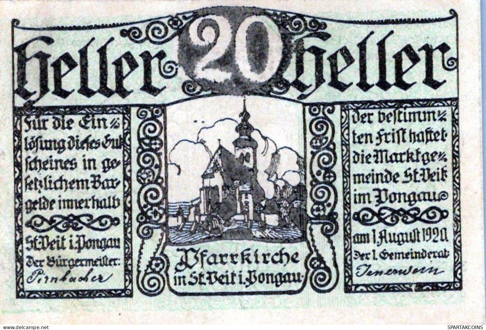 20 HELLER 1920 Stadt SANKT VEIT IM PONGAU Salzburg Österreich Notgeld #PI248 - [11] Emisiones Locales