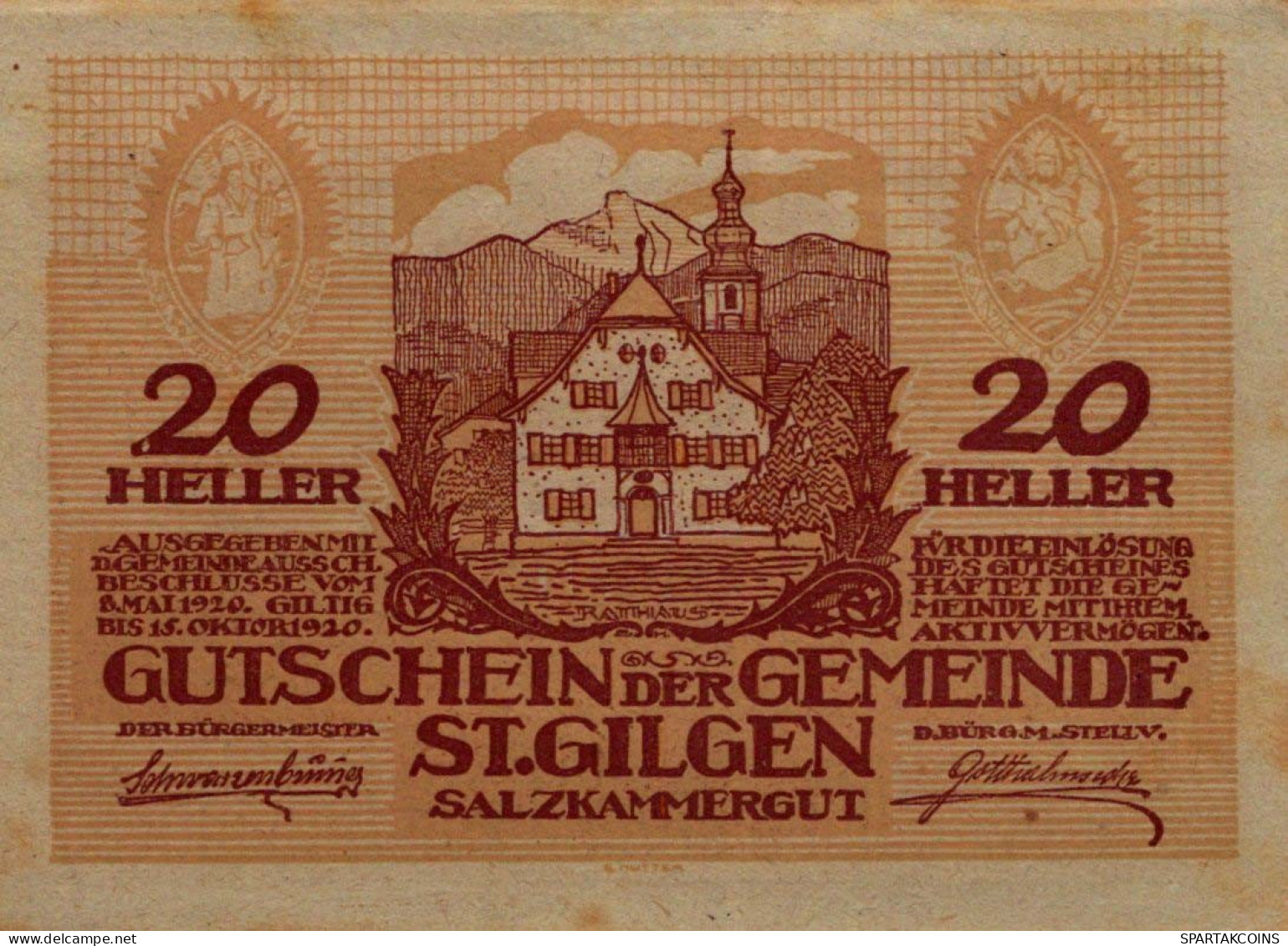 20 HELLER 1920 Stadt SANKT GILGEN Salzburg Österreich Notgeld Banknote #PI278 - [11] Emissions Locales