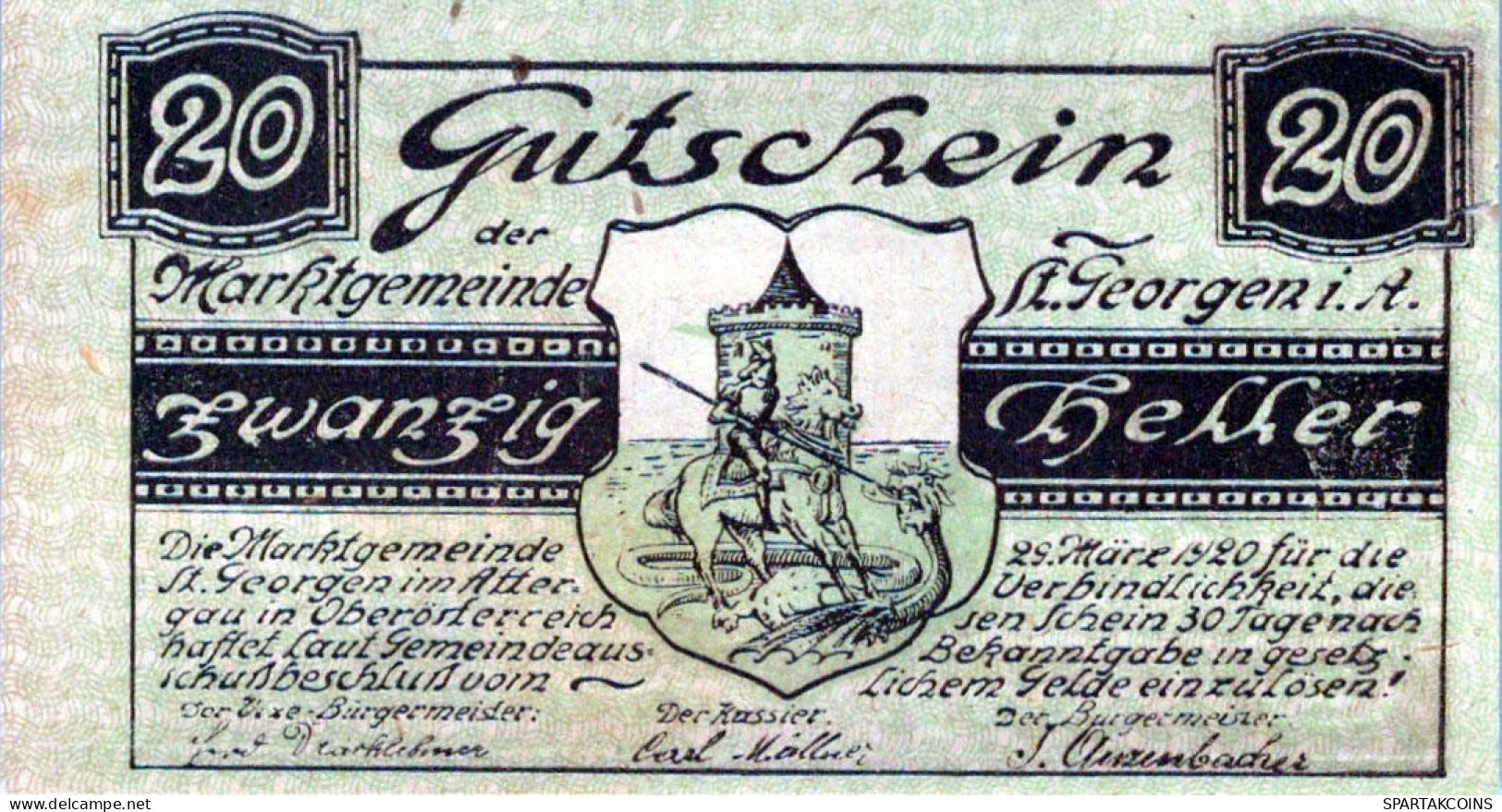 20 HELLER 1920 Stadt SANKT GEORGEN IM ATTERGAU Oberösterreich Österreich #PE661 - [11] Local Banknote Issues